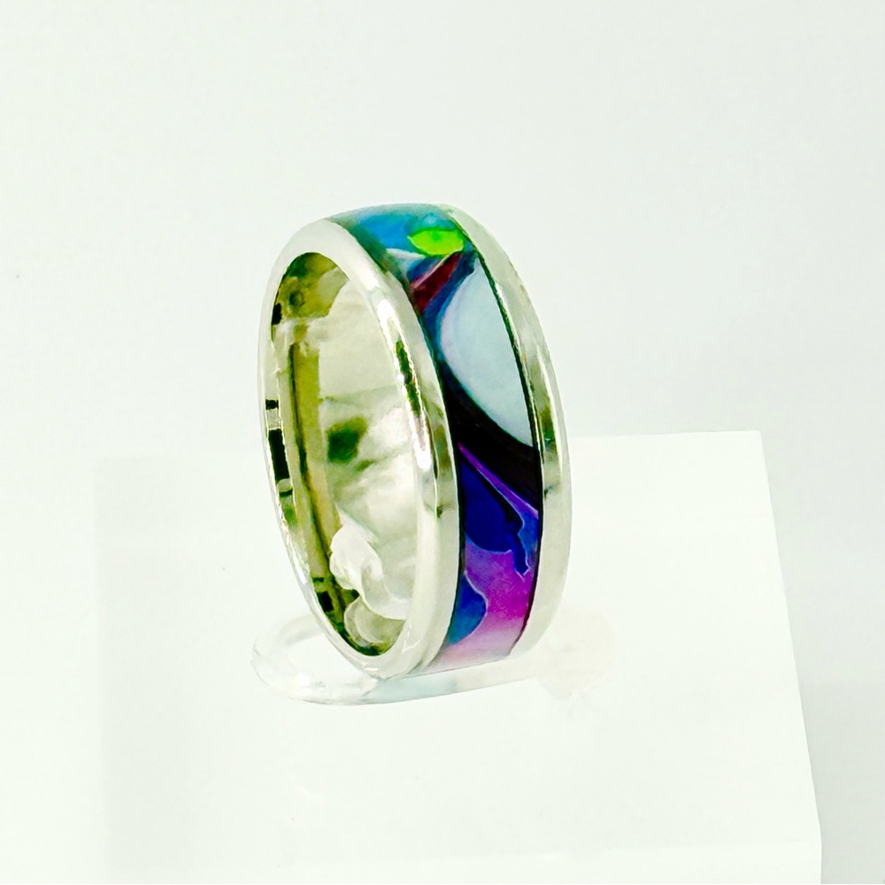 Silver Band Ring with Multicolor Accents SIZE 9 # 009